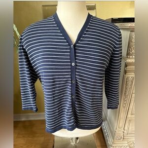 Lauren Ralph Lauren Petite Striped Cardigan Navy White 3/4 Sleeve size PL